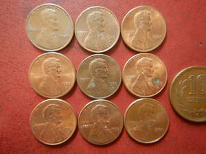 外国・USA／リンカーン１セント硬貨９枚　231211ウ