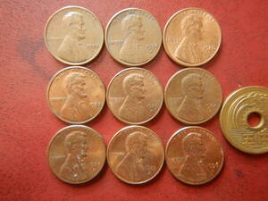 外国・USA／リンカーン１セント硬貨９枚　231211