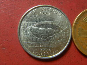 外国・USA／ワシントン２５セント白銅張り銅貨：ウエストバージニア州（2005年D）　231217