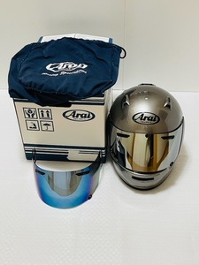 ■■ 【中古】 アライ/Arai クアンタムJ/Quantum-J レオングレー サイズＬ 予備ミラーシールド付き ■■