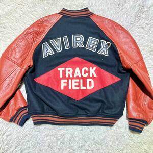 超希少XLサイズ◎ アヴィレックス【漢の戦闘服】AVIREX スタジャン バーシティジャケット 80’s ラムレザー切替 トロトロ質感◎ ワッペン 