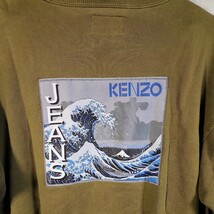 KENZO JEANS　ケンゾー　スエット　トレーナー　サイズＬ　カーキ色　日本製　90年代　葛飾北斎　富嶽三十六景　波　当時物　_画像2