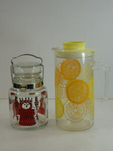 A* Showa Retro glass made canister airtight container ADERIA GALSS pitcher pitcher PYREX 2 point 