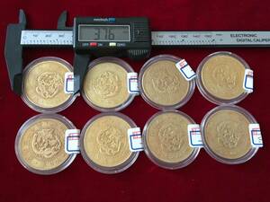 G3)日本明治，大正年古銭1円金幣 金貨 小判 8枚まとめ金コレクター放出品 磁石に付かない
