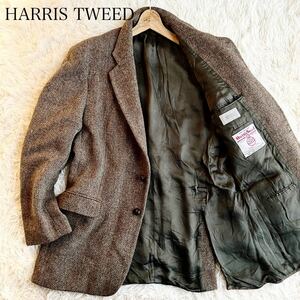 ●美品/XL HARRISTWEED ハリスツイード テーラードジャケット メンズ ビジネス ミックスツイード くるみボタン ヘリンボーン