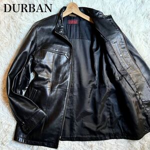 ●ほぼ未使用/XL！ DURBAN ダーバン ラムレザー 羊革 ジャケット コート メンズ ビジネス ブラック シープスキン ライダース 