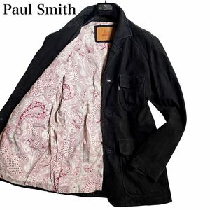 ●極美品/M Paul Smith ポールスミス ラムレザー 羊革 ジャケット コート メンズ ペイズリー ブラック ビジネス