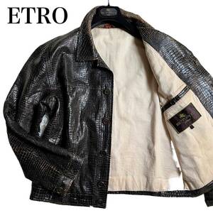 ●一点物 ETRO エトロ ジャケット ブルゾン クロコ柄　フェイクレザー メンズ ビジネス ブラウン Lサイズ