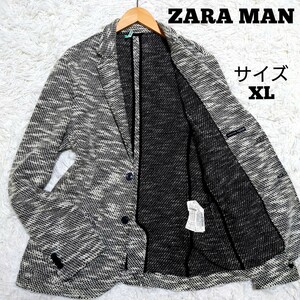 ZARA MAN ザラマン テーラードジャケット アンコン ツイード調 ニット 白黒 グレー XL LL 大きいサイズ 大きめ テレワーク カジュアル 羽織