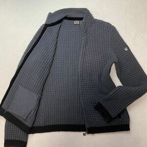 【超希少3XL 極美品】エンポリオアルマーニ ニット ジャケット ドライバーズ ブルゾン EMPORIO ARMANI 凸凹 ケーブル編み ロゴエンブレム