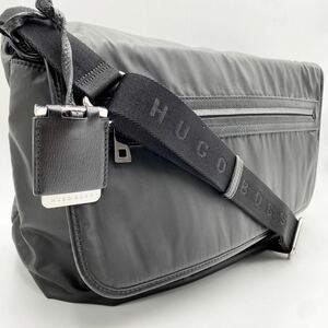 【入手困難 極美品】HUGO BOSS ヒューゴボス メンズ メッセンジャーバッグ ショルダー ビジネス レザー 本革 ナイロン 斜め掛け A4収納可