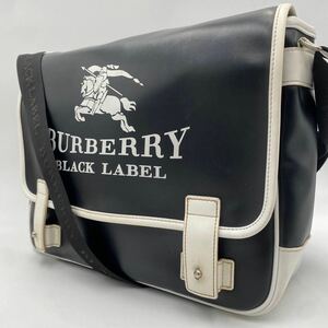 1円【入手困難・美品】BURBERRY BLACKLABEL バーバリーブラックレーベル ショルダーバッグ メッセンジャー デカロゴ ホースロゴ レザー 黒