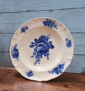  Германия античный VILLEROY&BOCH цветок обод суп plate глубокий тарелка редкий Villeroy Boch maid in saar basin цветочный принт голубой 
