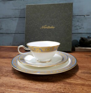 美品☆ノリタケ Noritake グランブロェ トリオ カップ&ソーサー ケーキ皿 プレート 4465/2 金彩 セット 花柄 ボーンチャイナ