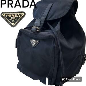 PRADA　プラダ 三角ロゴ ブランドプレート　ナイロン ブラック 黒　リュック　ミニバッグ　巾着　金具　フラップ　レザー　ユニセックス