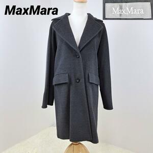 Max Mara　マックスマーラ　チェスターコート　ロングコート　ウール　銀タグ　女優襟　グレー　40　レディース