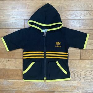 セール 即決1円 adidas アディダス　キッズ ジャージ 130サイズ　半袖パーカー　ブラック　フーディー　通学　ワッフル生地 美品