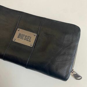 diesel ディーゼル 長財布 ロングウォレット レザー 牛革 本革 ロゴプレート 黒/ブラック 多収納