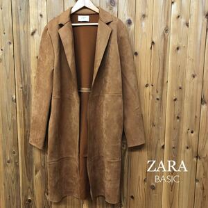 ZARA BASIC＊ザラ レディースS 長袖 スエード風 ロングコート フェイクレザー 羽織 秋冬 アウター