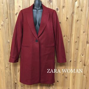 ZARA WOMAN＊ザラ ウーマン レディースM(USA) 長袖 チェスターコート 赤系 ロングコート 羊毛75% 秋冬 アウター