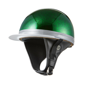 ヘルメット コルク半キャップ 三つボタン ブラックグリーンラメ 新品　半ヘル 57cm～60cm未満 半帽 バイクパーツセンター