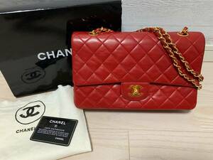 美品★ CHANEL シャネル マトラッセ 25 ショルダーバッグ ダブルフラップ チェーン ゴールド金具 ラムスキン レッド ★ ヴィンテージ 1番台