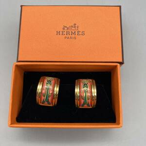 K12061 HERMES エルメス エマイユ イヤリング ゴールド/ピンク/グリーン 七宝焼 箱付 正規品 