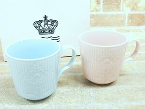 未使用品! ROYAL COPENHAGEN/ロイヤルコペンハーゲン ブルー・ピンク ペア マグカップ 2客セット 【5819y1】