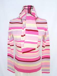 KEITA MARUYAMA Keita Maruyama * cashmere 100% muffler attaching multi border V neck knitted size M pink series 