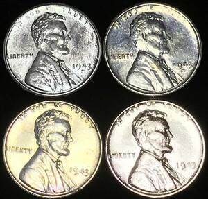 アメリカ合衆国 1セントコイン 鉄製 美品 1943年 第二次世界大戦中 硬貨 貨幣 海外 外国 エイブラハム・リンカーン 小麦古銭 古錢まとめて 
