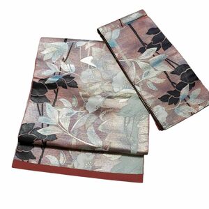 名古屋帯 正絹 着物 花 ボタニカル 刺繍 かがり縫い カジュアル 普段着