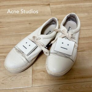Acne Studios アクネ フェイスプレートレザースニーカー ホワイト 23cm