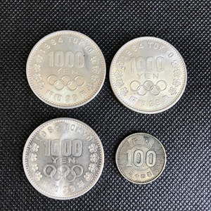 銀貨 4枚　1000円/100円 1964年 昭和３９年 東京オリンピック 五輪 1959年　昭和34年　記念硬貨 シルバー