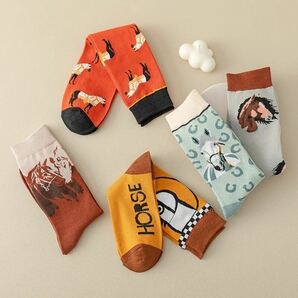 【新品未使用】馬柄ソックス 5足セット 靴下 horse print socksの画像6