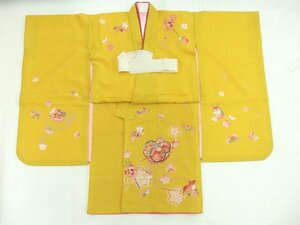 inagoya■待望の新入荷☆可愛い着物【三つ身+襦袢】3歳女の子用 化繊 中古 着用可 七五三 y3701mm