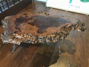 ★　【130年以上続く旅館より】　【約4.8kg】　年代物　玉杢　無垢材　テーブル　机　ちゃぶ台　昭和レトロ　家具　アンティーク　VINTAGE