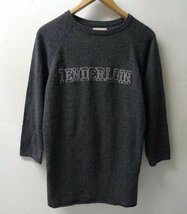 ◆TENDER LOIN テンダーロイン 初期 希少 カシミア混ぜ ロゴ刺繍 クルーネック ７分袖 ニット グレー系 サイズL シャツ_画像1