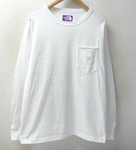 ◆THE NORTH FACE ノースフェイス XL 美 パープルレーベル ロゴ刺繍 クルーネック ポケット付き ロンT Tシャツ 白 サイズXL