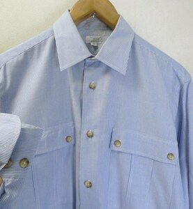 ◆unus entil ストライプ 4ポケット ワークシャツ SAX サイズM 日本製　美品