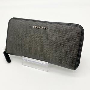 BVLGARI ブルガリ 長財布 ラウンドジップ ウィークエンド ブラック PVC レザー ロゴ グレー シルバー金具 メンズ レディース イタリア製