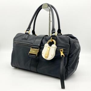 LOEWE ロエベ ハンドバッグ ローラ クマチャーム ブラック コーティングキャンバス レザー ゴールド金具 ミニボストン レディース