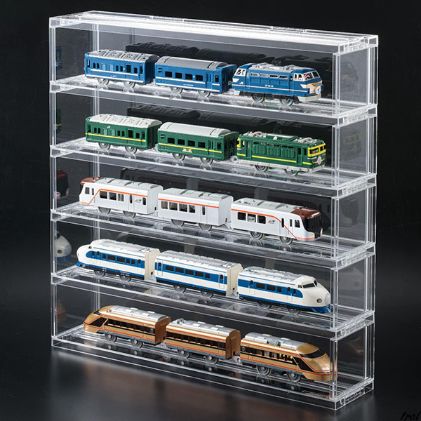 電車模型用クリアラック レール掘り込み 鉄道 ５段 組み立て式 飾り棚 レールトイ 収納ケース コレクションケース