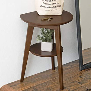 おしゃれ　木目　壁付け　サイドテーブル 丸型 机 ナイトテーブル 天然木 ダークブラウン 【壁付けできる】 丸テーブル