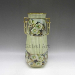  Old * Nippon Royal Nippon Studio Hand Painted flower writing length . writing sama vase U0543-2