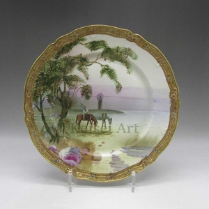  Old Noritake gold . Jules horse riding lake . scenery writing ornament plate 1911 year about -1921 year about U4474