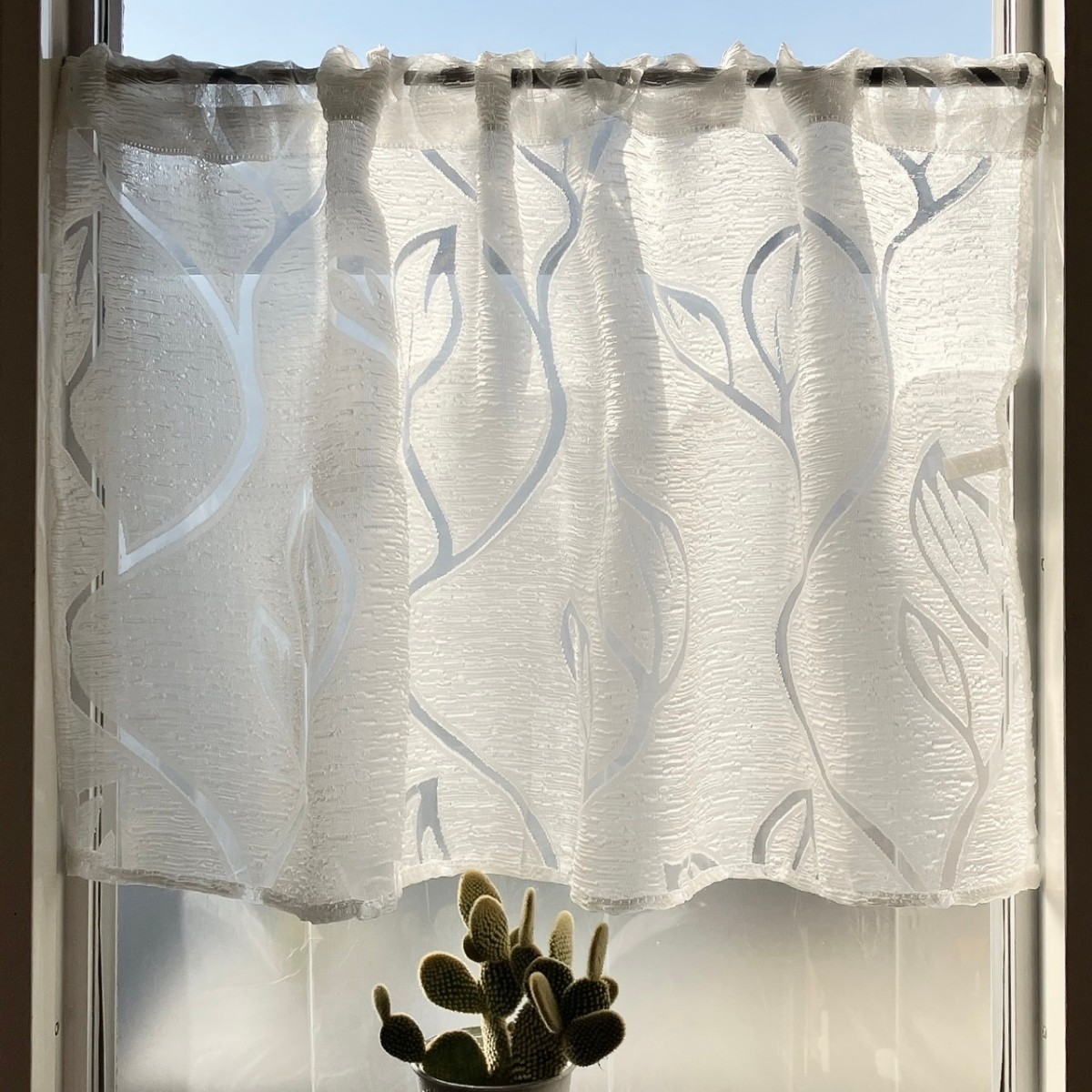宽 100 厘米 x 长 55 厘米 白色咖啡厅窗帘 叶泡泡 1 片 小窗户咖啡厅窗帘 手工制作, 蕾丝窗帘, 适用于宽度100cm, 长度小于100cm