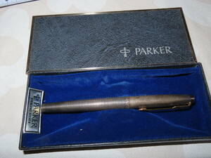 ネコポス可 PARKER パーカー 万年筆 スターリングシルバー 925 ペン先 14k 格子柄 文房具