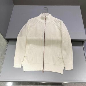 BRUNELLO CUCINELLI(ブルネロ クチネリ) ニットセーター　カーディガン　ジップアップ　アウター　綿　無地　男女兼用　ホワイト　54サイズ