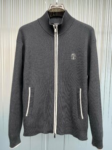 BRUNELLO CUCINELLI ブルネロ クチネリ ニットセーター カーディガン ジップアップ アウター ウール 無地 男女兼用 ブラック　52サイズ