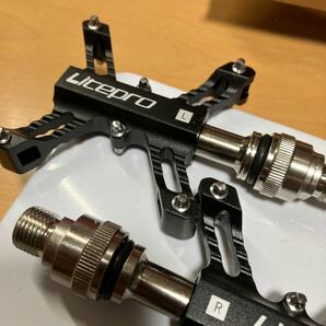 【ブラック】litepro 左右両側 新型 クイックリリース式 ペダル クロモリ鋼軸 337g dahon tern brompton birdy BD-1 FIAT renaultの画像3